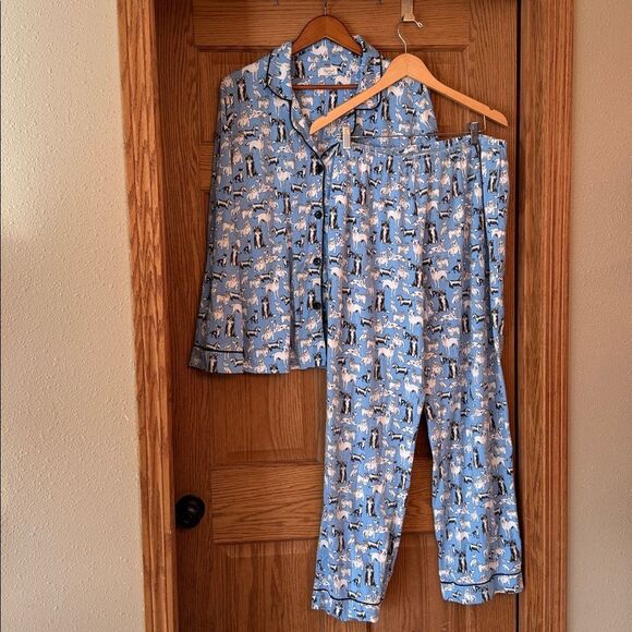 BEDHEAD PAJAMAS Blue Dog Print Matching Pajama Set Organic Cotton Stretch Jersey - Picture 10 of 13